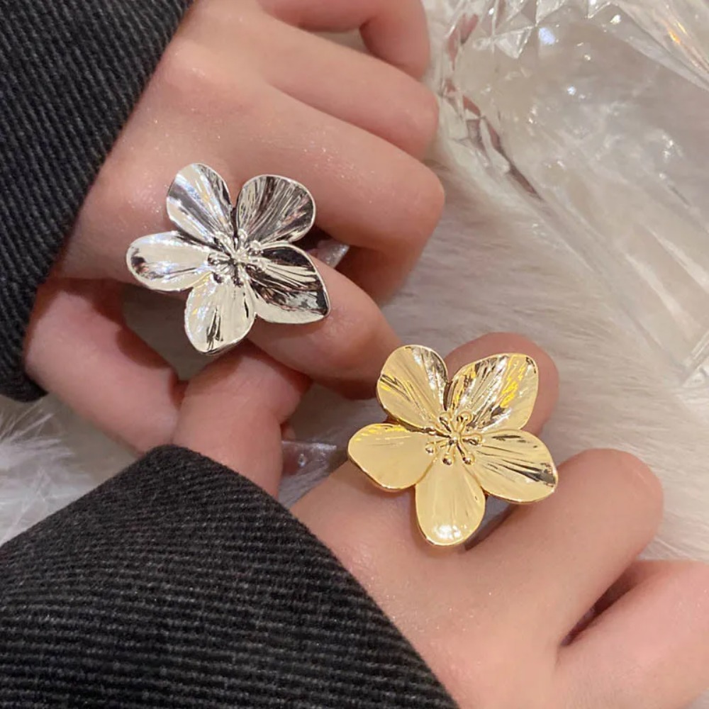 High Quality Vintage Flower Ring For Ladies Delicate Trendy Geometric Opening Ring Stainless Steel Gold Plated Index Finger Ring