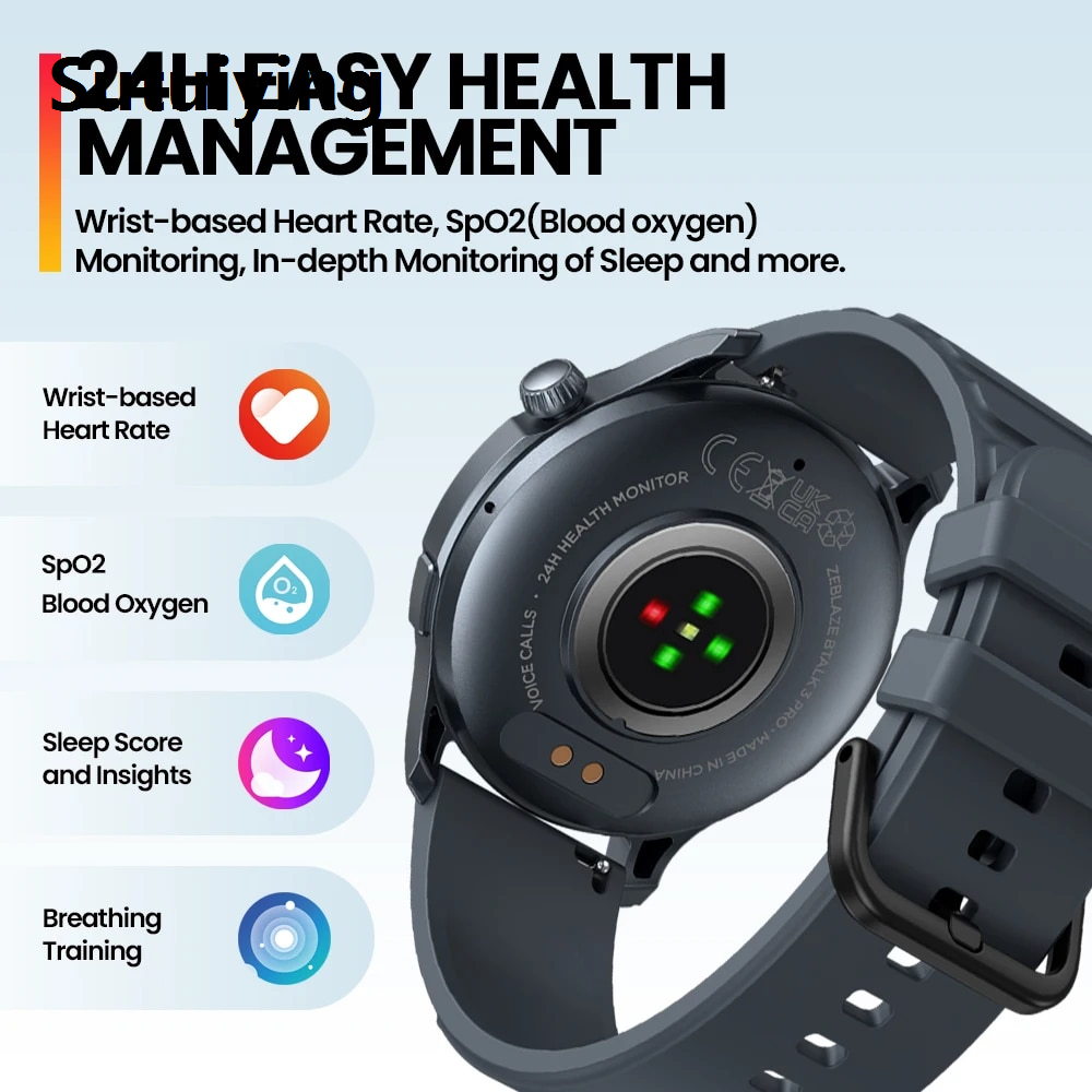 Sutuiying [2024 World Premiere] Zeblaze Btalk 3 Pro Smart Watch AMOLED Display Hi-Fi Bluetooth Phone Calls Health and Fitness Tracking