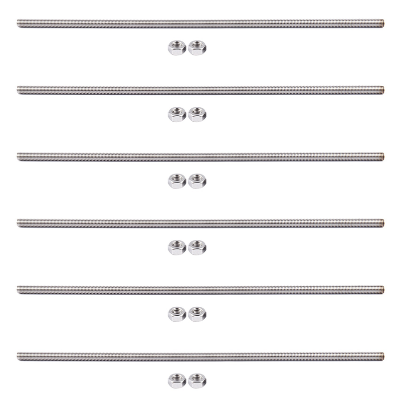 FORIDE 6 Pcs 320mm x M8 Stainless Steel Thread Bar Stock Rod Silver Tone