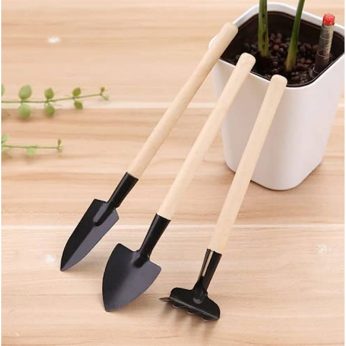 Mini Portable Gardening Tool Shovel Rake Spade Plant Garden Soil Raising Flower Wooden Handle Tool Set