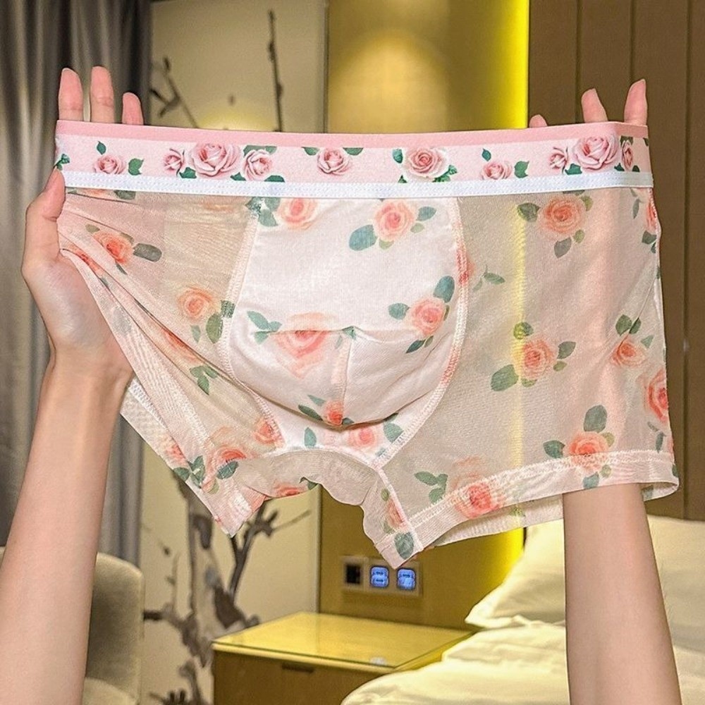 Comfortable Ice Silk Men Underwear Ultra Thin Lingerie Mesh Boxer Shorts Transparent Summer Flat Pants Male Men