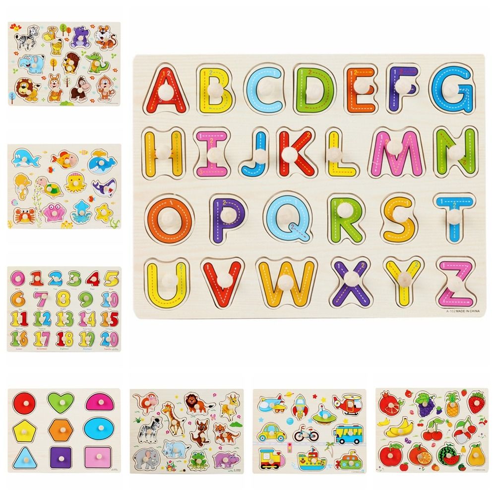 Baby Puzzle Game Montessori Wooden Puzzle Toys Early Educational Cultivation Puzzle Hand Grab Board Wooden Multifunction Cognitive Puzzle Game Birthday Gifts