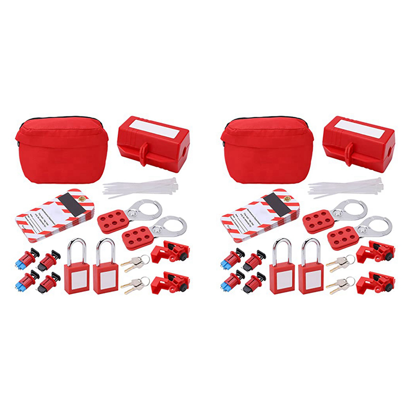 JINMY 2X Electrical Circuit Breaker Lockout Tagout Kit,Safty Padlock Set Plug Lock Out Tag Station Hasps for Industry