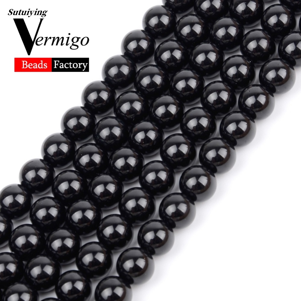 Sutuiying Smooth Black Agates Natural Stone Beads For Jewelry Making Round 2025 New Onyx Loose Beads 4 6 8 10 12mm Diy Bracelet Necklace 15inches