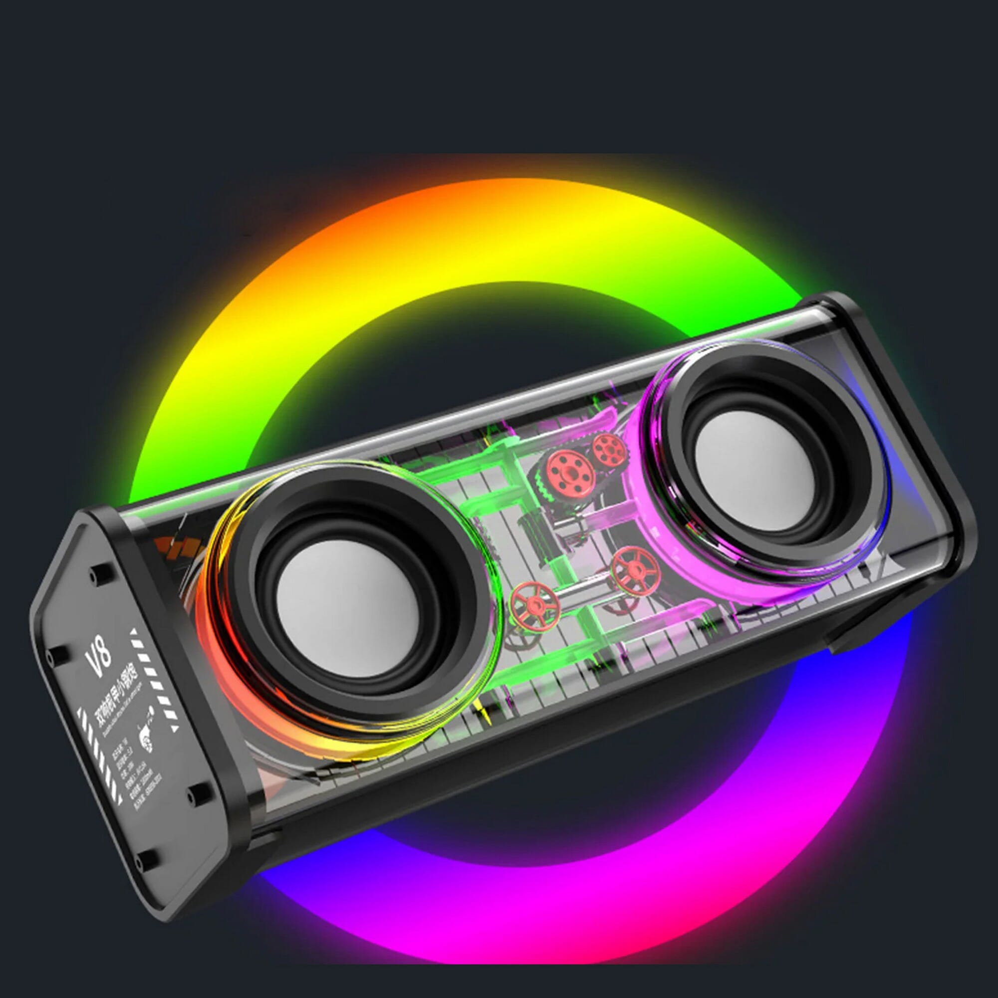 10Watt V8 Transparent Wireless BT Portable Speaker| TWS |Transparent |Steel| RGB Color Lights