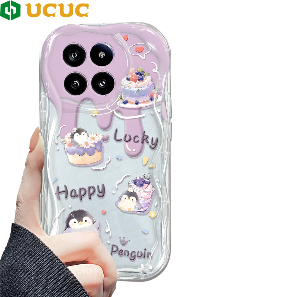 UCUC for Xiaomi 14 Back Cover Cute Penguin Cream Texture Wavy Edge Soft Silicone Phone Case