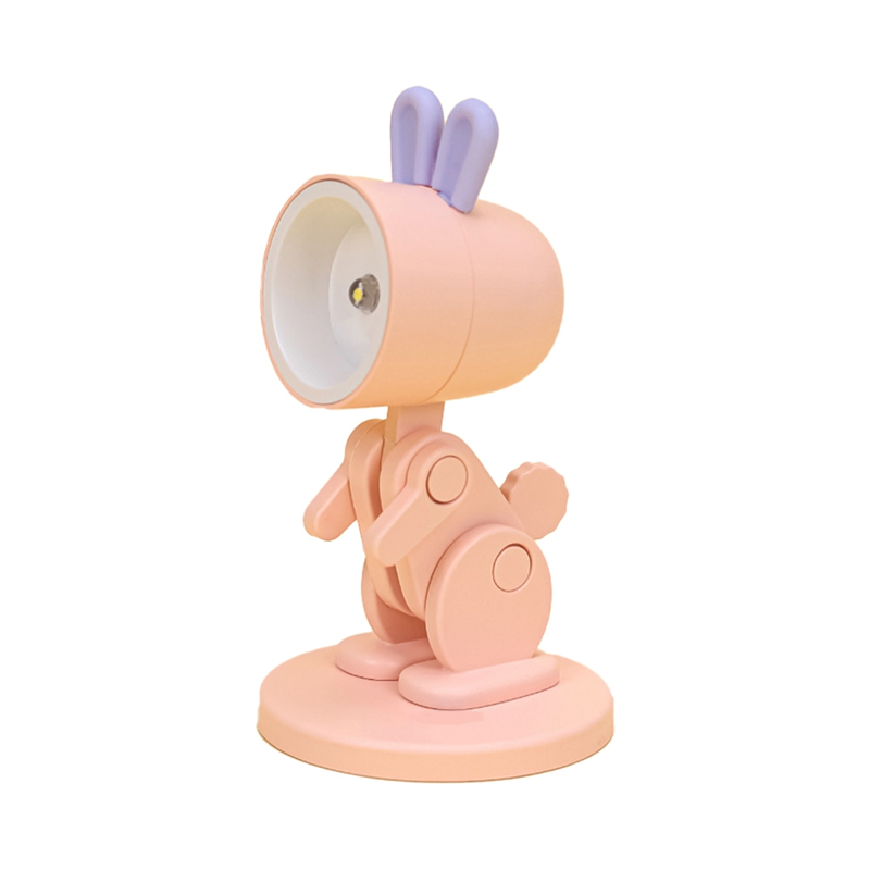 LED Night Lights Cartoon Animal Folding Desk Lamp Cute Pet Lights Shape Eye Protection Lamp, Pink Rabbit