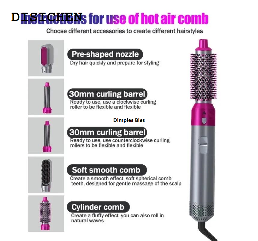 DISICHEN Original Tools Professional 5-in-1 Styling Hair Dryer Comb Negative Ion Automatic Comb Curly Hair Straight Comb Styling