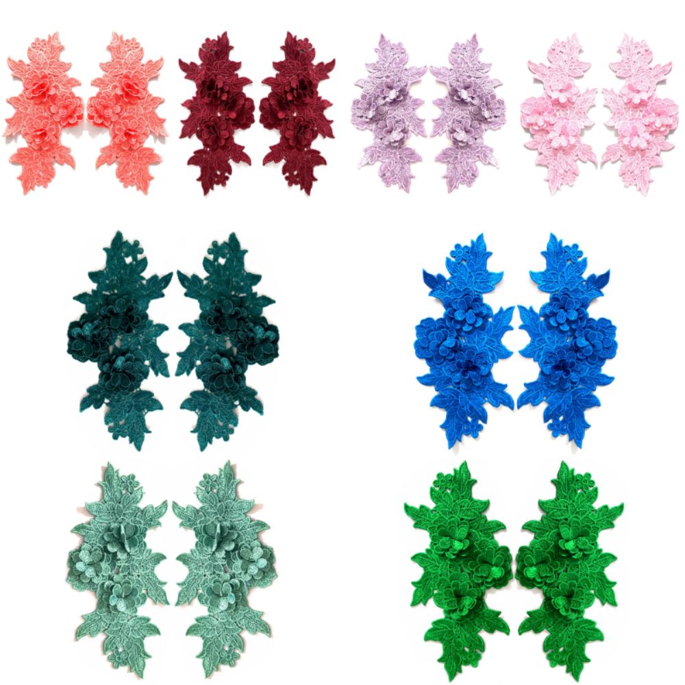 Elegant Heavy Lace Lace Applique Colorful DIY Design Embroidered Patch Matched Pattern Floral Embroidery Trim Collar Decoration