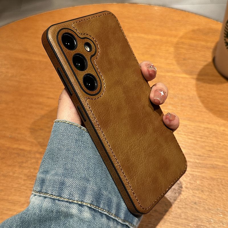 HODON Luxury Lattice Matte Leather Phone Case For Samsung Galaxy S25 S24 S23 Ultra S22 Plus Cases Metal Lens Protection Shockproof Back Cover