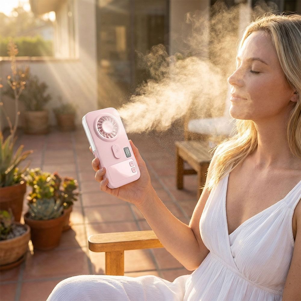 Handheld Cooler Mini Size Handheld Mist Fan Powered Mist Sprayer Portable Mist Fan Hydrating Function Compact Design Rechargeable Fan Outdoor Use