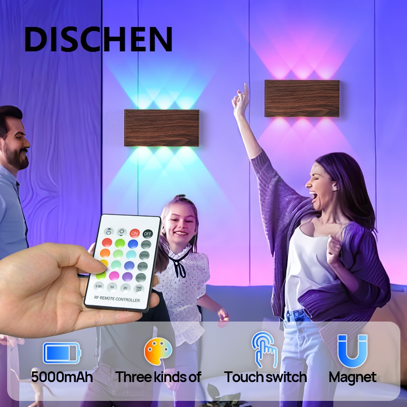 DISCHEN Bargain price Charging Wall Lamp with Remote Control RGB Colorful Touch Dimming LED Wall Light Home Battery Portable Night Light for Bedside