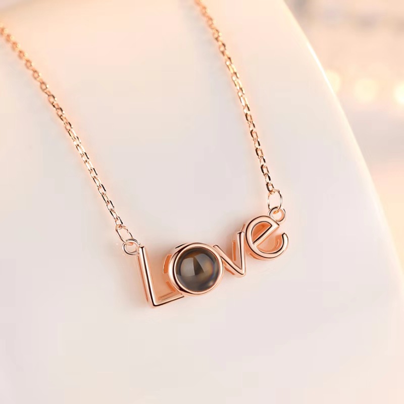arrivals】100 I love you simple niche design projection necklace female Joker clavicle chain