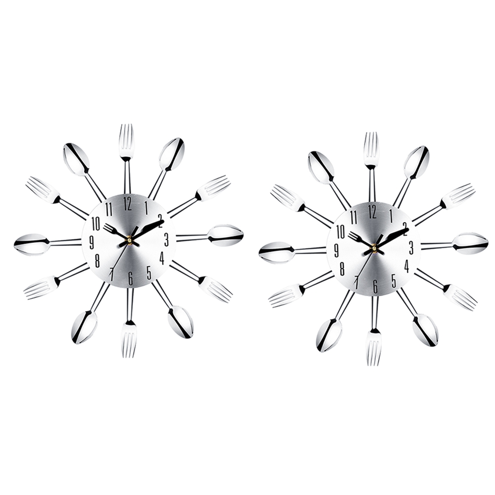 fasdaga 2X Stainless Steel Knife and Fork Spoon Kitchen Restaurant Wall Clock Home Decoration