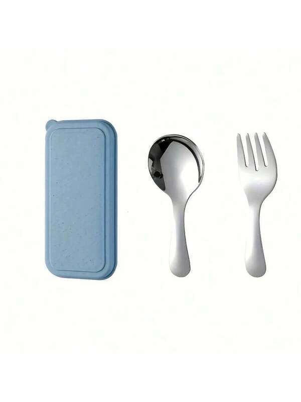 Of 3 Stainless Steel Cutlery Set With Box Portable Fork Spoon Combination, Parties, Travel, Picnics - Multifunctional Round Head Cutlery, Suitable For Ice Cream, Cake, And Fruit