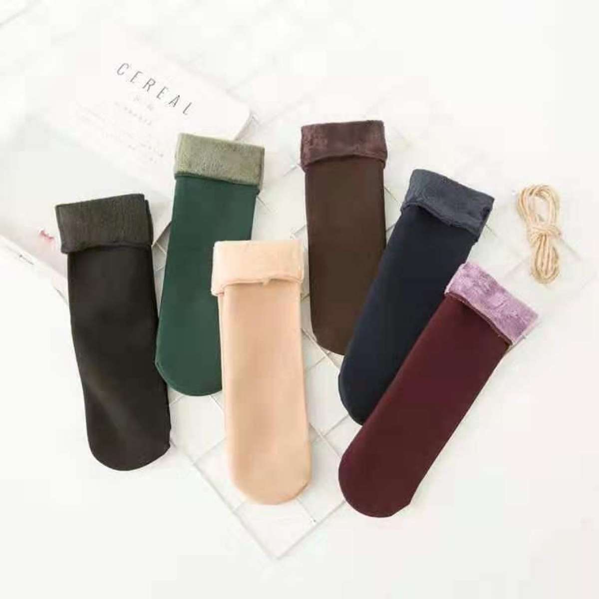 Pack of 12 (6 Pairs) Women Velvet Fur Inside Winter Socks - Multicolor