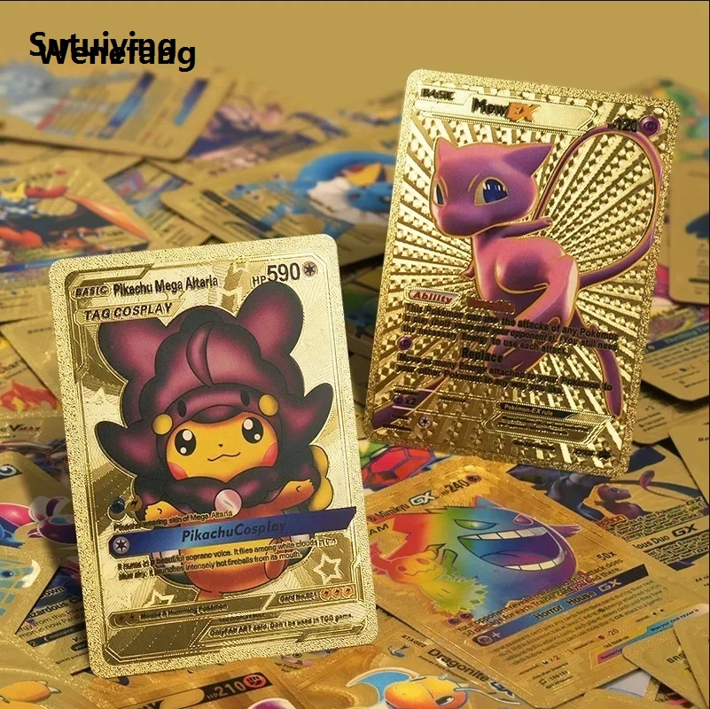Wenefang Sutuiying Hot 55Pcs Pokemon Gold Foil Card VMAX GX Cards English French Fifty percent discount Luxury Spanish Pikachu Charizard Arceus Colour Pokémoned Cards Gift