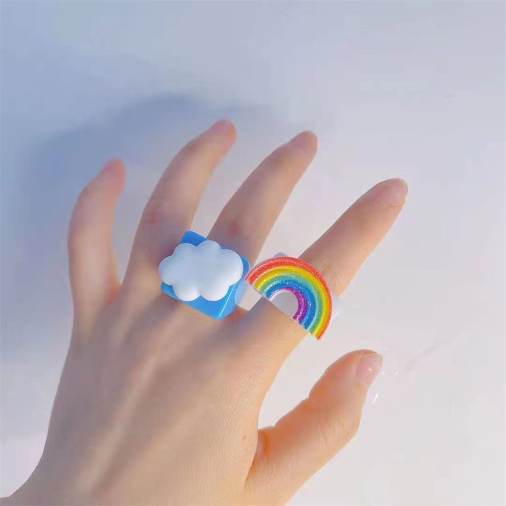 Fashion Cute Colorful Ring Smiling Resin Tortoise Gift For Women Men Irregular Cloud Rainbow Acrylic Resin Ring Cartoon
