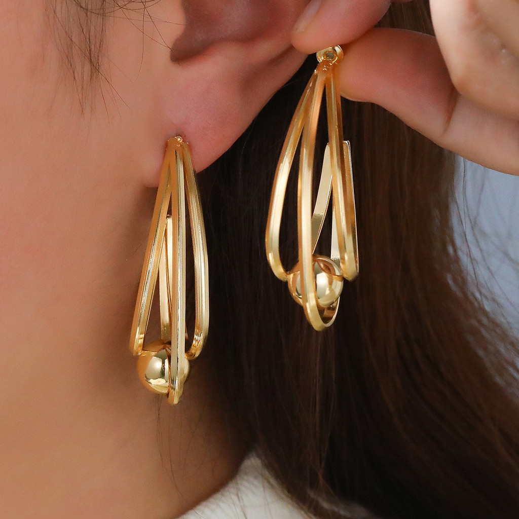 Enacolor Elegant Metal New U-shaped Multi-layer Exaggerated Round Bead Earrings Female Jewelry Accessories