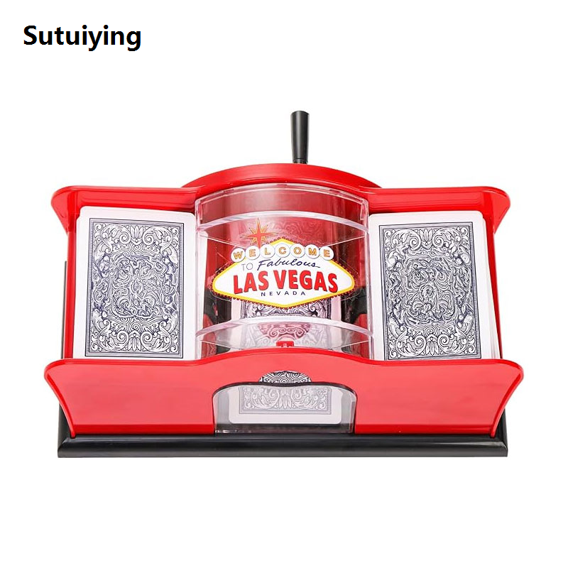 Sutuiying 1pc Red/Black Card Shuffler 2 Deck with Hand Crank, Card Shuffler New for Blackjack, UNO, Poker, Playing Card Dealer Machine
