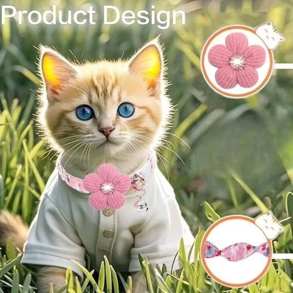 Pet Accessories Adjustable 3D Flower Dog Collar Nylon Quick Release Floral Pet Collar with Bell Pet Shining Collar Pet Gift