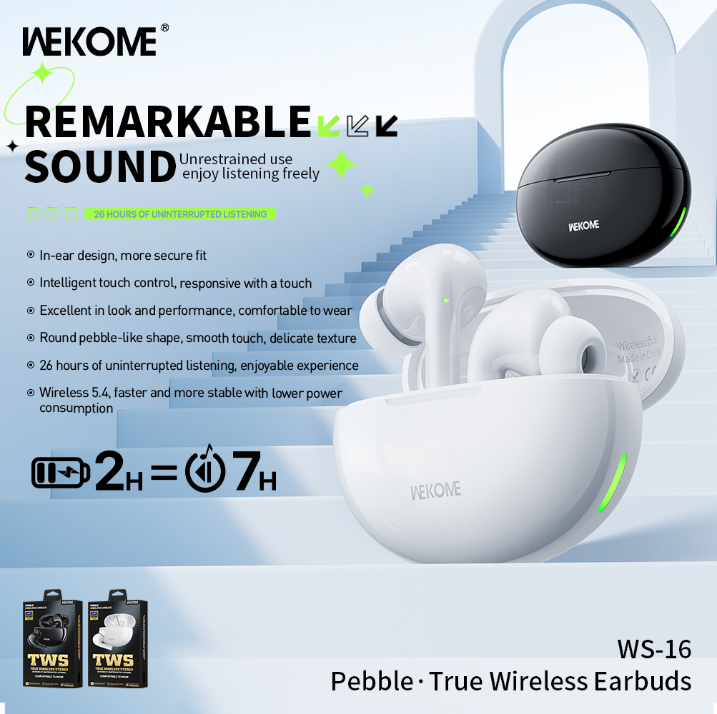 WEKOME WS‑16 True Wireless Earbuds | Bluetooth 5.4 | Long Battery Life & Clear Sound