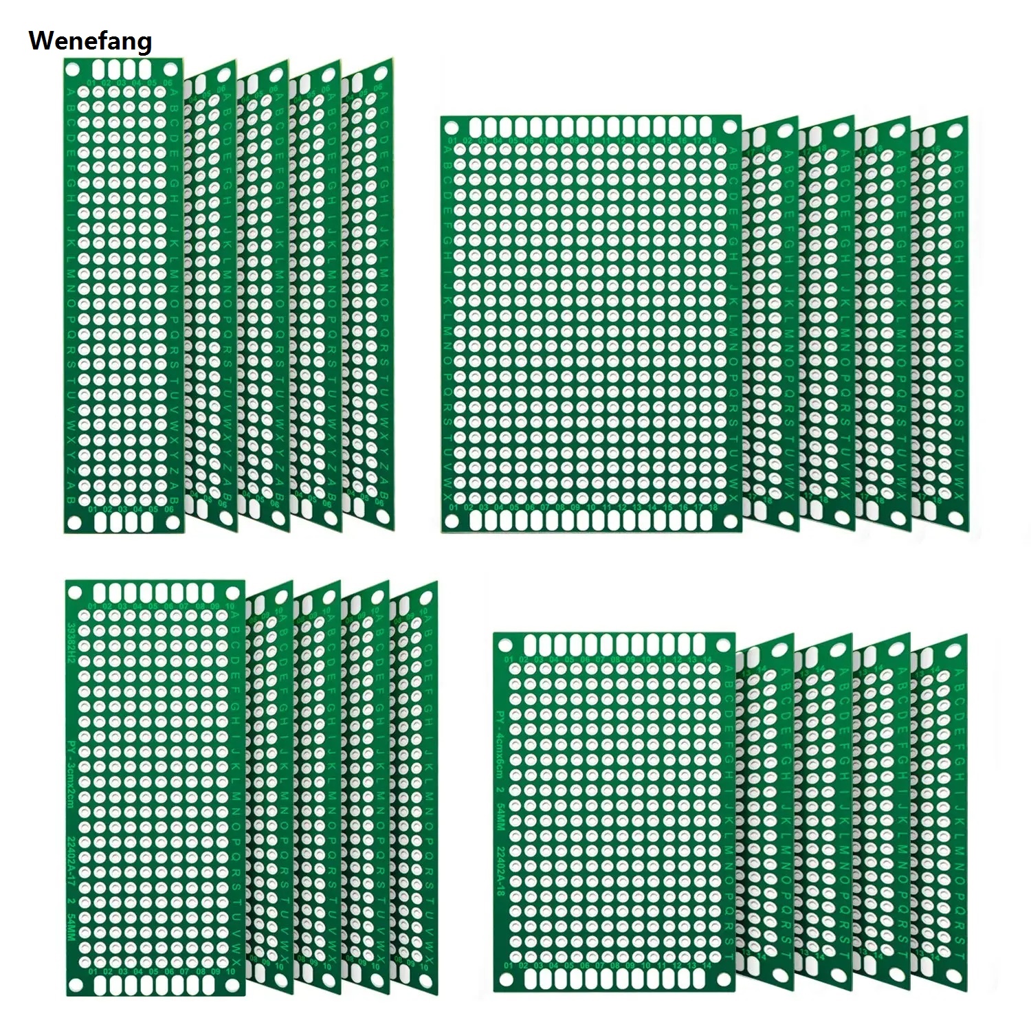 Wenefang 20 Pcs Double Sided Board 2X8 3X7 4X6 5X7 Tinned Through Holes New style FR4 Prototype Kit Printed Circuit Universal Perfboard for DIY