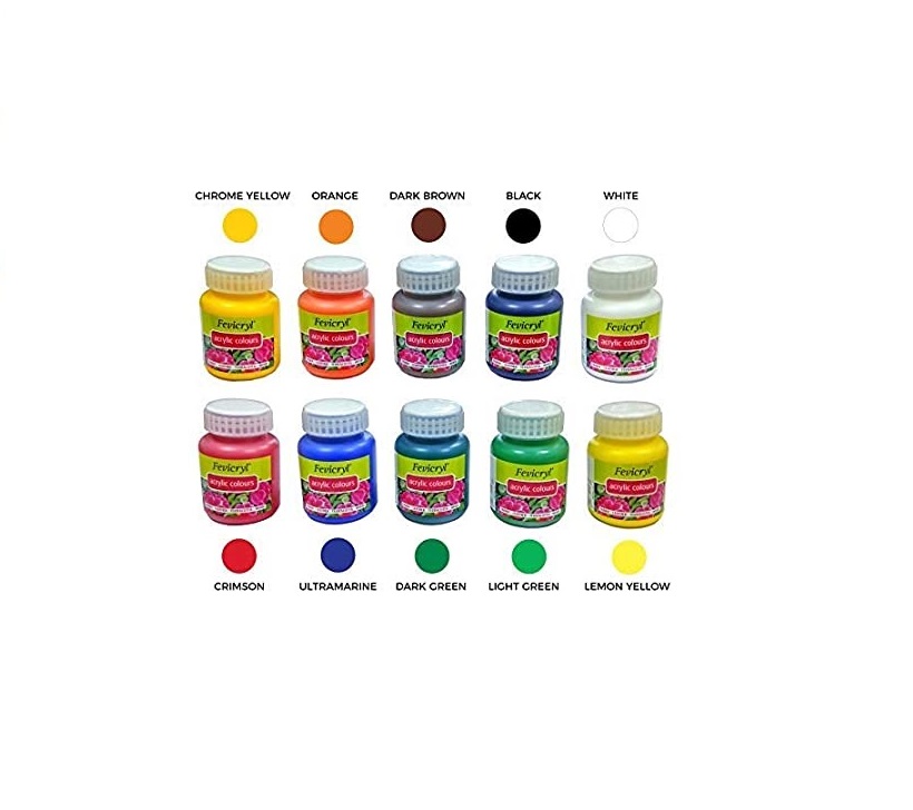 Fevicryl Acrylic Colors 100ml Set of 12 ( Crimson Red, Ultramarine Blue, Chrome Yellow, Lemon Yellow, Dark Green, Light Green, White, Black, Orang, Dark Brown)