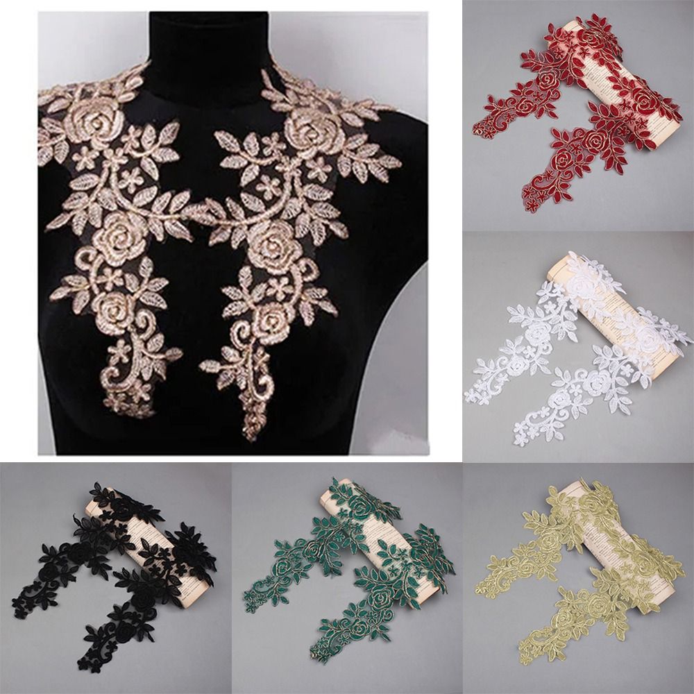 1 Pair Fashion Elegant 3D Flower Embroidery Flower Applique DIY Crafts 16cm X 36cm Sew on Patch Polyester Rose Flower Patch Wedding Decoration DIY