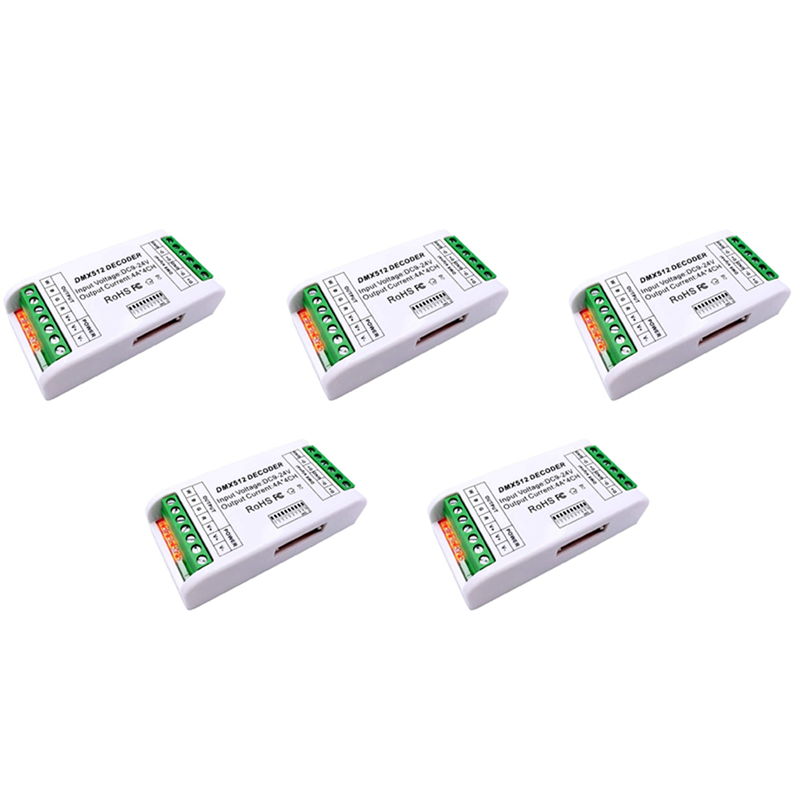 5X Mini 4 Channel DMX RGBW Decoder 16A RGB RGBW Strip Controller DMX 512 Dimmer Driver for LED Strip Lights DC9-24V
