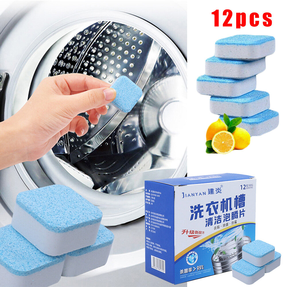 12pcs Washing Machine Cleaning Effervescent Tablets Washer Cleaner Deep Descale