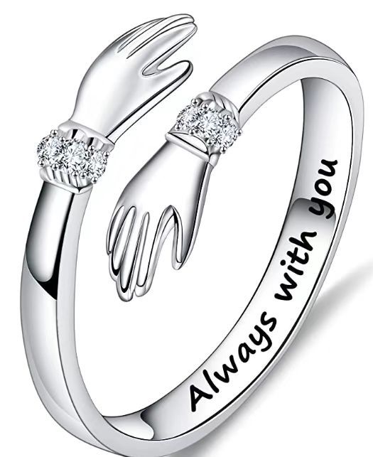【Special offer】S925 Silver Hands Embrace Diamond-encrusted Silver Ring Women's Creative Love Embrace Opening Adjustable Ring Warm Heart