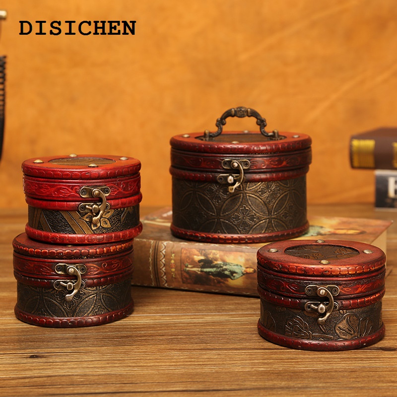 DISICHEN 2025 Jewellery storage Vintage Creative Jewelry Box, Cylindrical Storage Box, Jewelry Storage Box, Wooden Box, Small Box, Jewelry Box, Manufacturers Wholesale