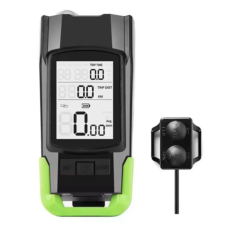 Bike Light Lamp Cycling Bicycle Computer 120DB Bike Horn Bells Front Flashlight -Road Bike Speedometer Green
