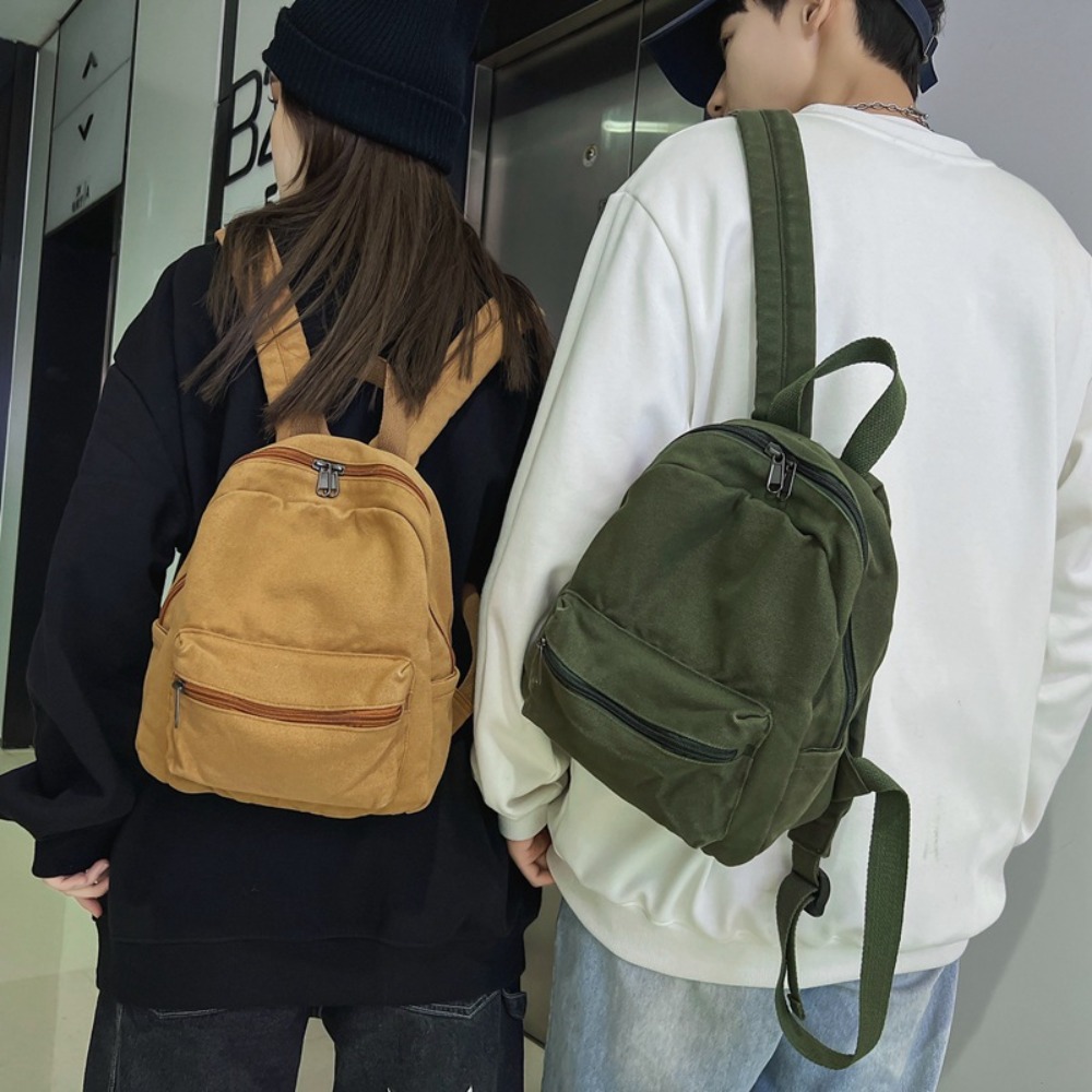 Vintage Solid Color Canvas Backpack All Match Lightweight Mini Rucksack Unisex Mini Backpack Girls
