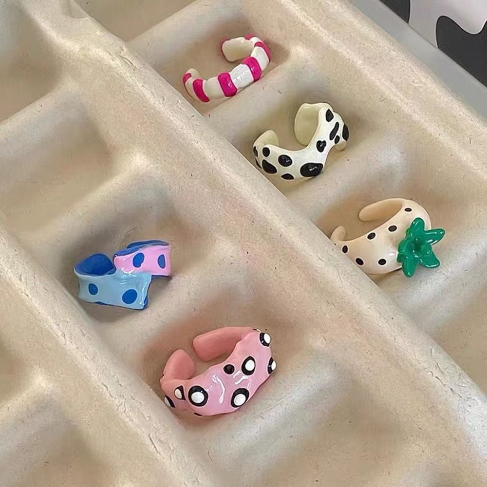 Simple Trendy Sweet Oil Dropping Process Polka Dot Stripe Niche Design Style Opening Ring Ring Fashion Jewelry Vintage Ring Women Ring