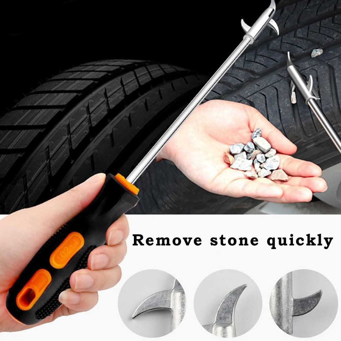 Multipurpose Tyre Stone Remover Tool - Car and Truck Tire Cleaning Hook With Solid Rubber Handle for Motor Bike and Wheel Maintenance