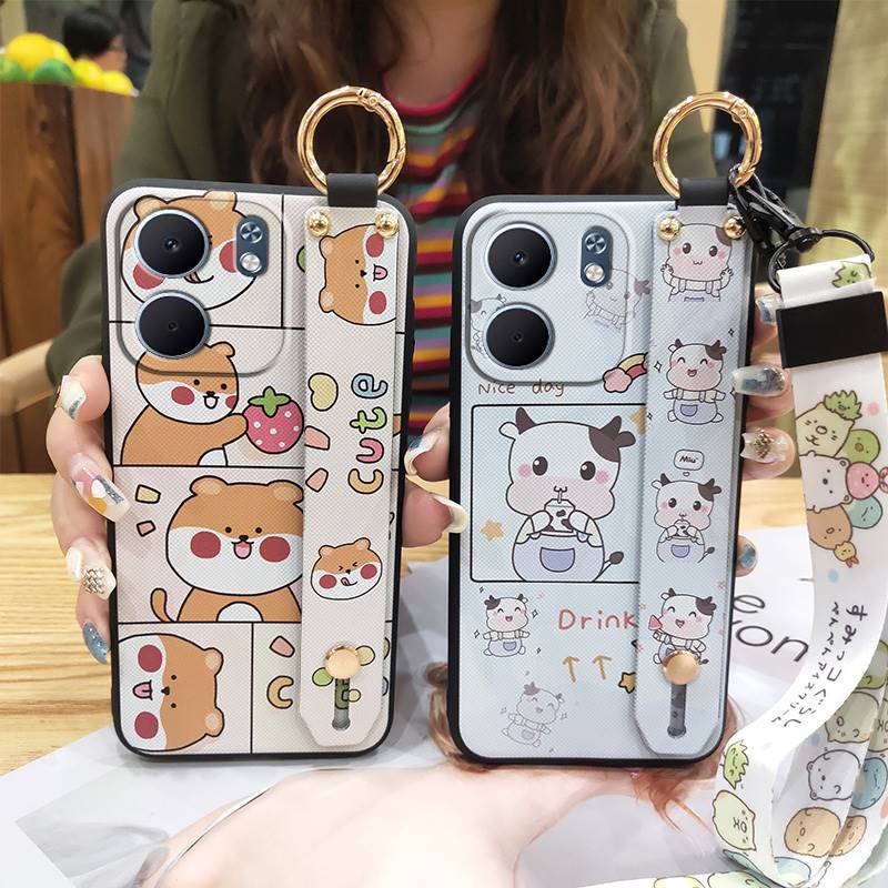 Kickstand Durable Phone Case For OPPO A5X 5G/4G 2025 Global Panda Lanyard Soft case Dirt-resistant Silicone Anti-dust