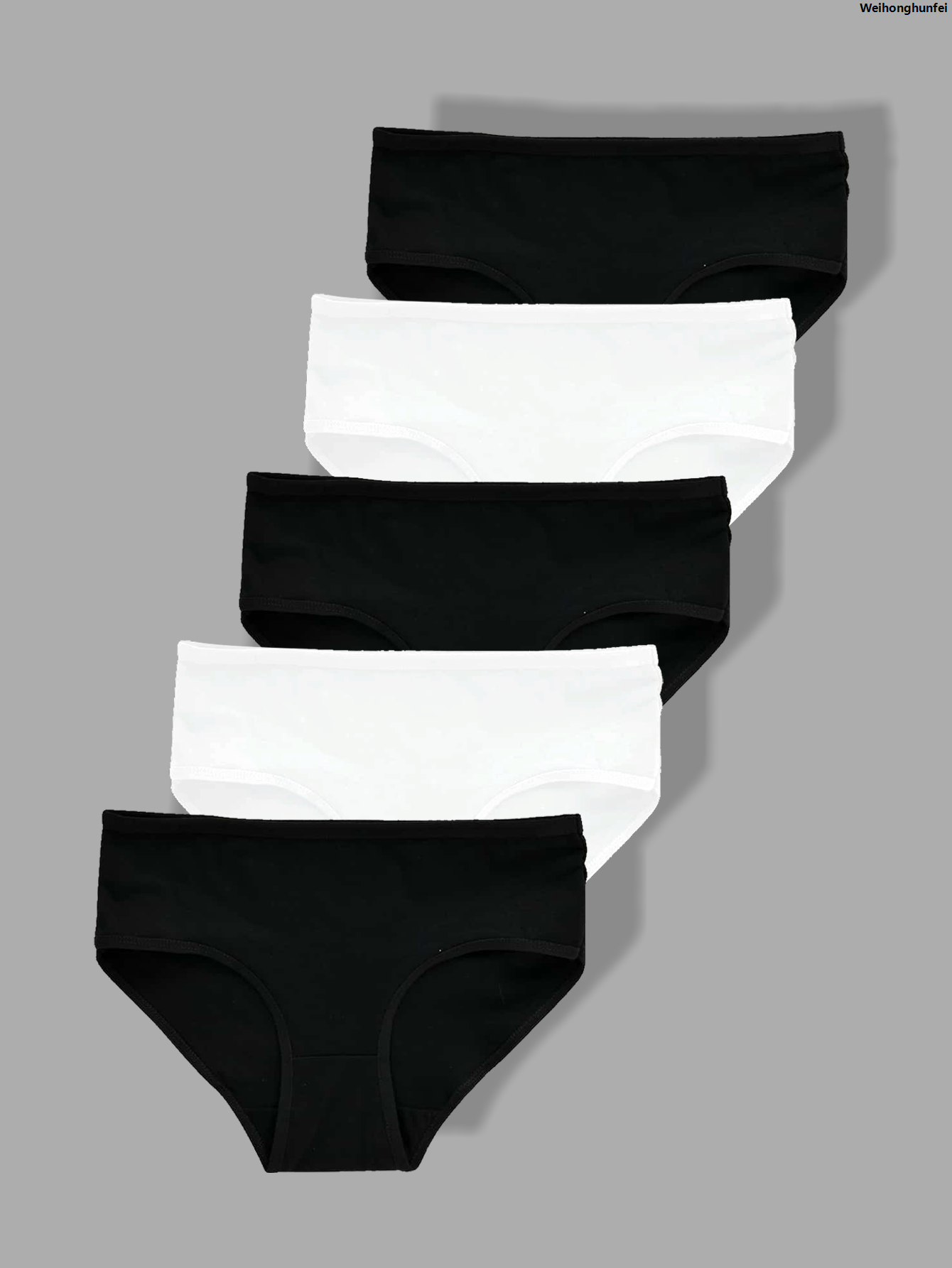 WeihonghunfeiLuxury Tween girls underwear 5-piece set, clean color basic, black and white triangle underwear, versatile Fizzly