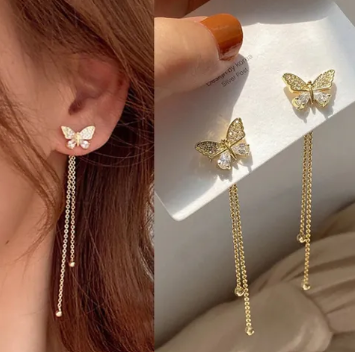 1 Pair Butterfly Tassel Rhinestone Drop Earrings for Women | Elegant Korean Style | By Choice Store