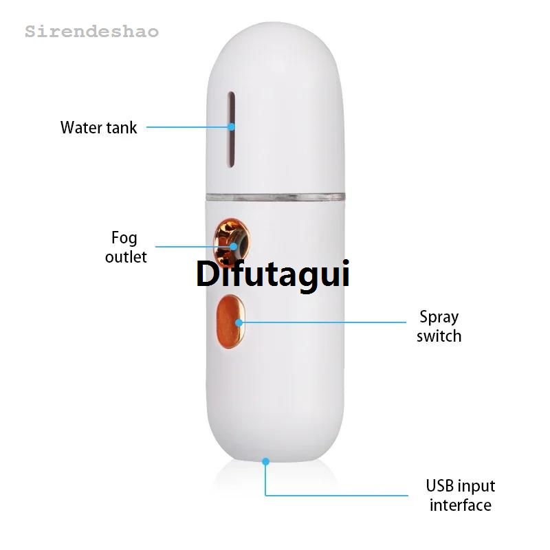 Difutagui Mini Portable Humidifier Nano Mister Facial Steamer Device Beauty High Luxury Quality Spray Hydrating Apparatus Cold Spray Apparatus Rechargeable