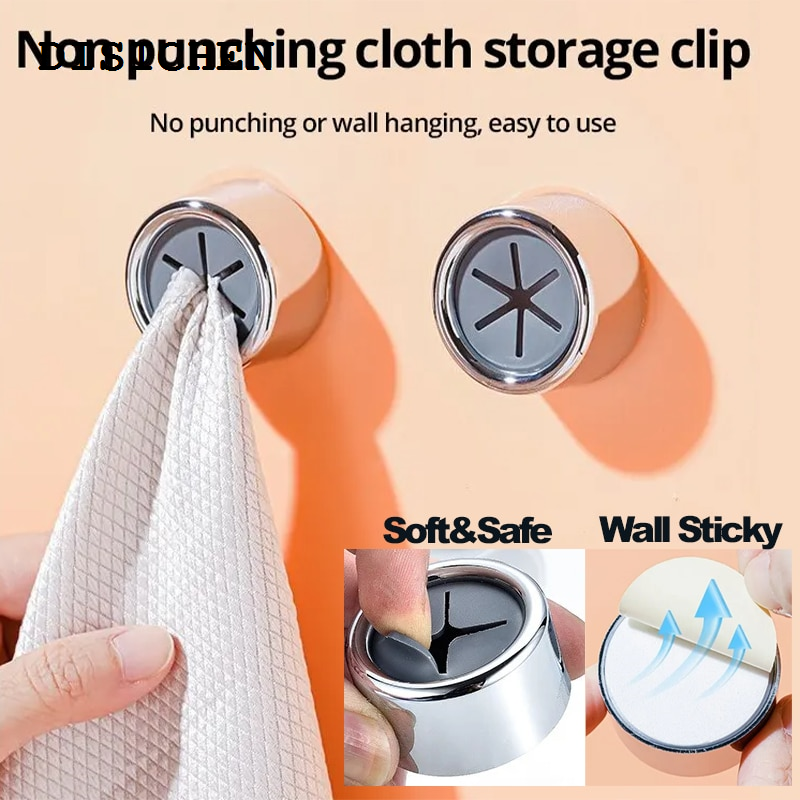 DISICHEN Hot Selling 3PCS Non Punching Dishwashing Cloth Storage Clip Dishcloth Clip Kitchen Household Gloves Hook Towel Rack Hole Clip Wall Hanging