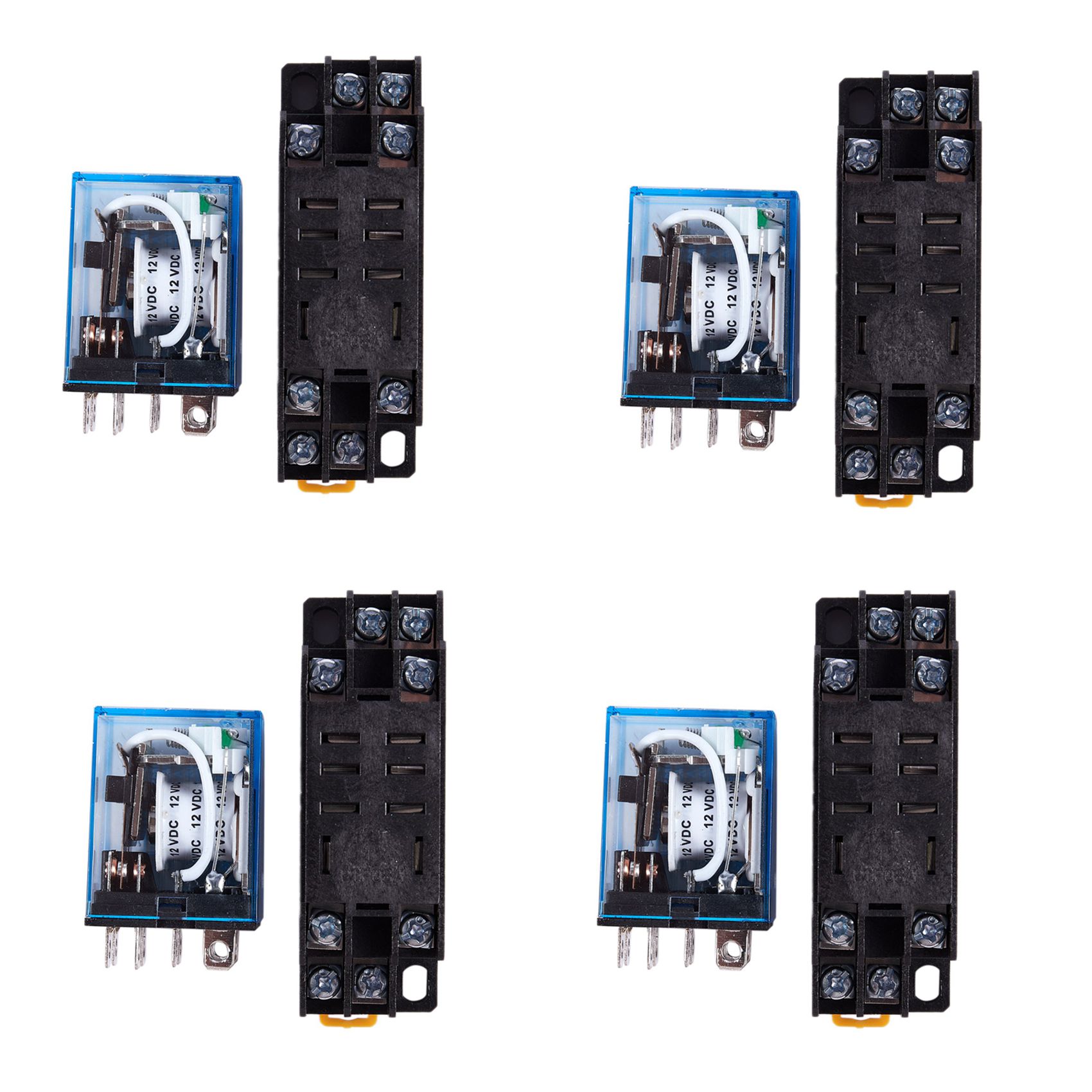 FORIDE 4X 12V DC Coil Power Relay DPDT LY2NJ HH62P-L JQX-13F 10A with PTF08A Socket Base