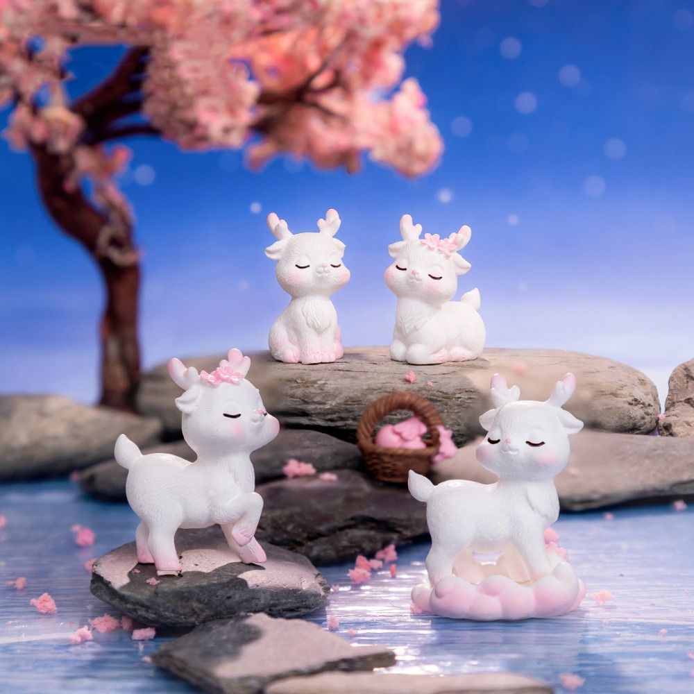 Gift Resin Miniatures Deer Figurine Pink Micro Landscape Mini Deer Stature Cake Toppers Home Decoration Cartoon Sika Deer Universal
