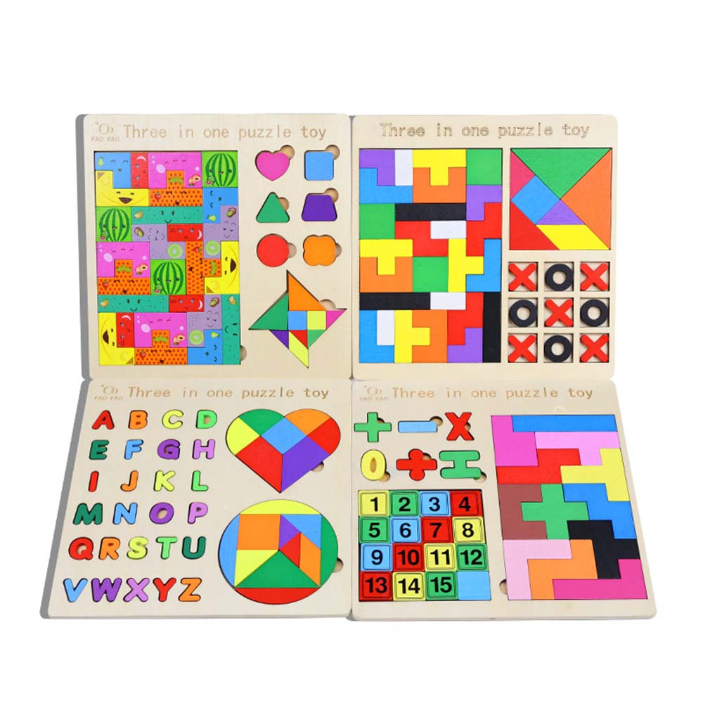 3in1 Montessori Jigsaw Puzzle Toy Geometry Pattern Geometry Puzzle Board Game Early Education Thinking Training Wooden Toys For Kids