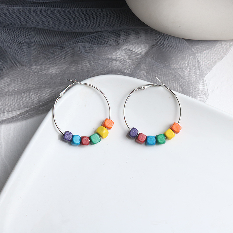 【New Arrivals】Simple Geometric Fashion Round Ear Ring Retro Elegant Multicolor Wooden Beads Women's Distinctive Cute Ear Jewelry Earrings
