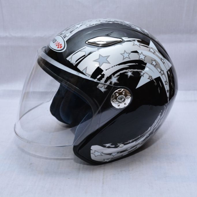 MRD Auto Black/Grey Star Printed Half Shine Helmet - (Al222)