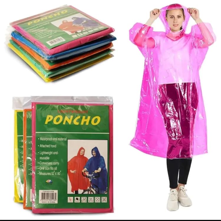 Unisex Poncho Raincoats Reusable Lightweight Waterproof Raincoat With Hoods (Color May Vary) - Multicolor | Free Size | Fashion