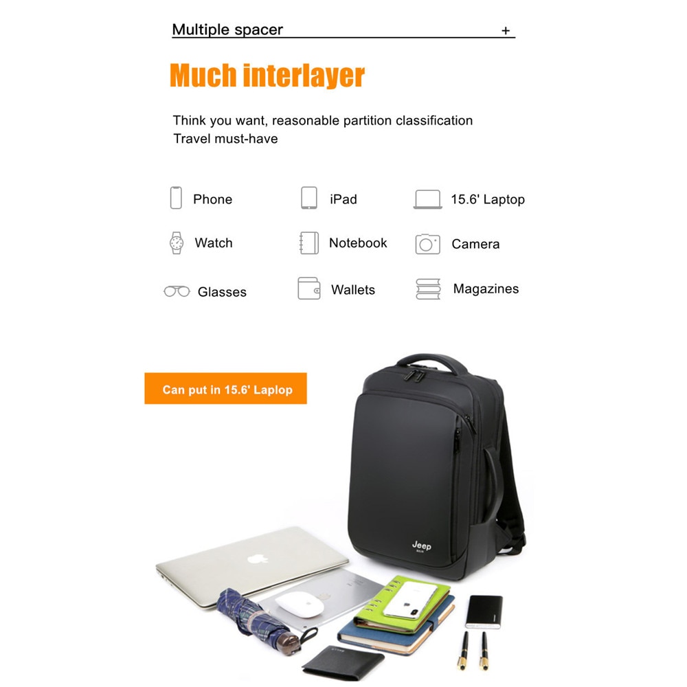 Travel Leisure Laptop 15.6 Backpack Large Capacity MochilaJEEPBULUO Men's and Women's School Bags Fashion Backpack