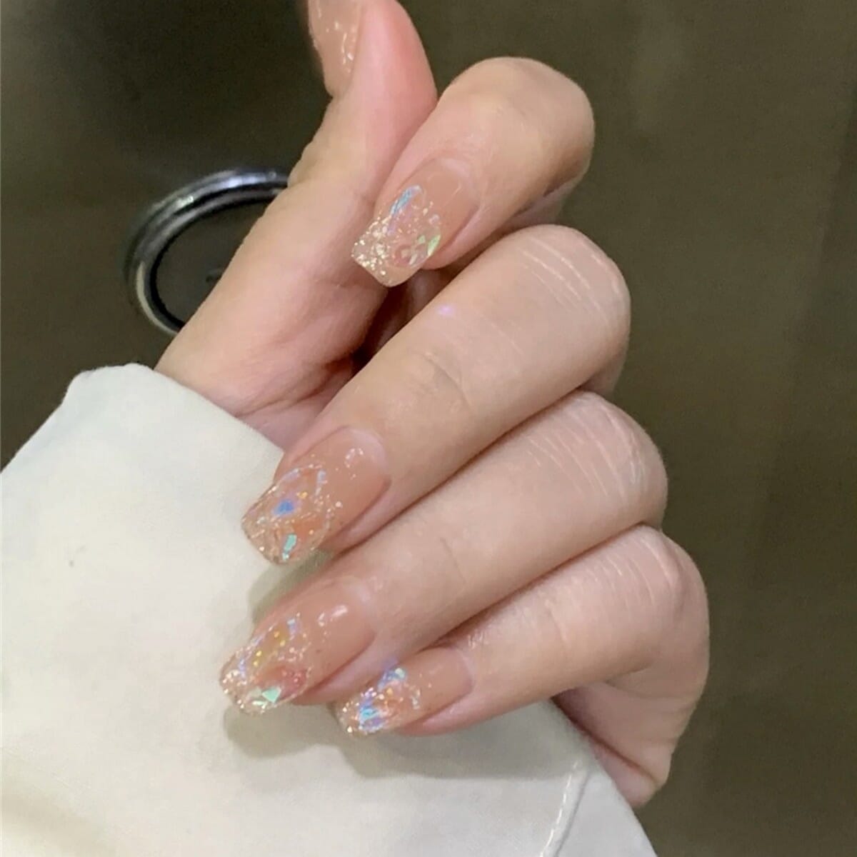 MAANGE 24Pcs Warm Elf Crystal Light Fake Press On Nails With Glue & File DY28